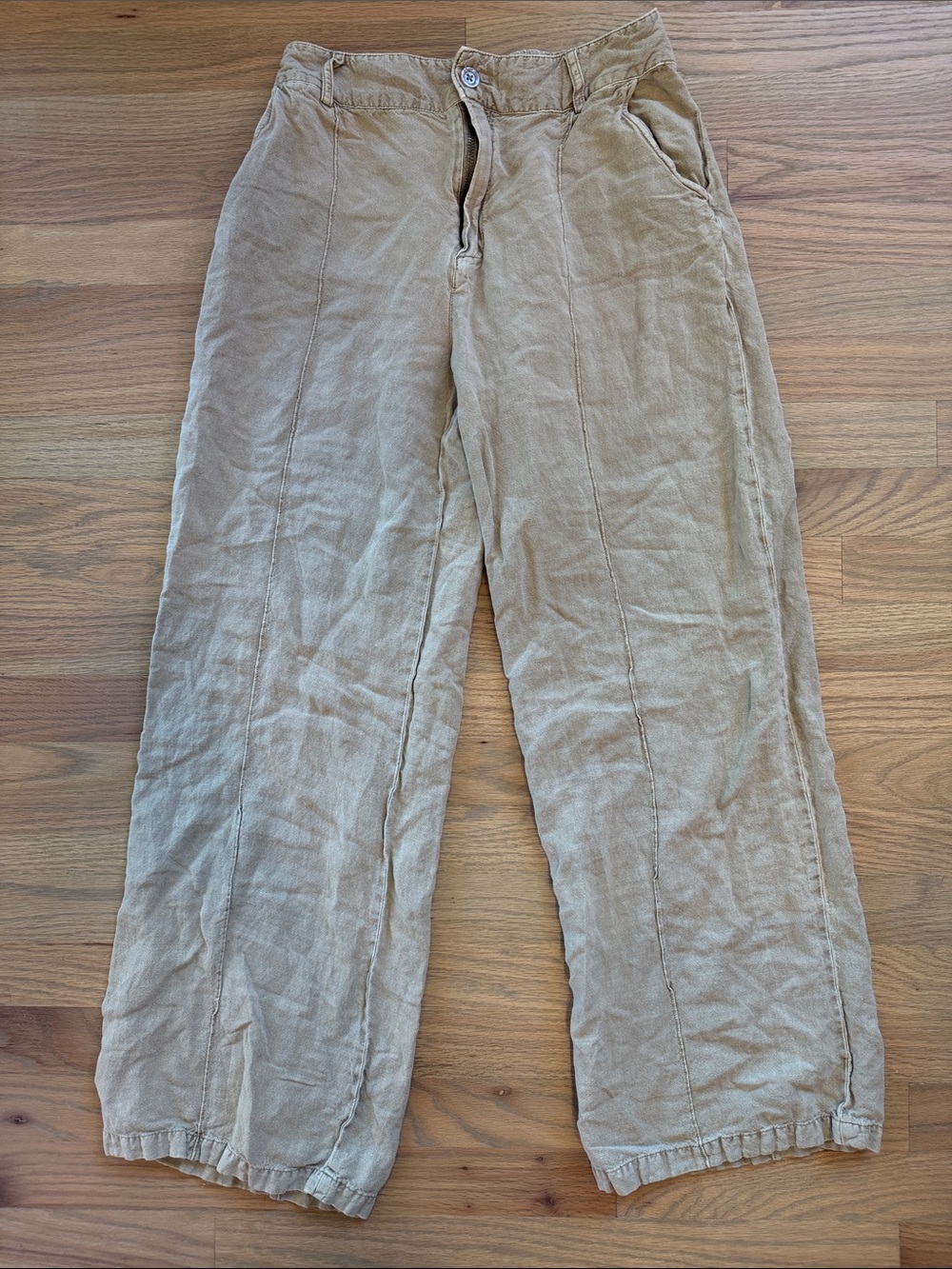 YFB Young Fabulous & Broke Linen Blend Wide Leg Pants Tan Beige Size L